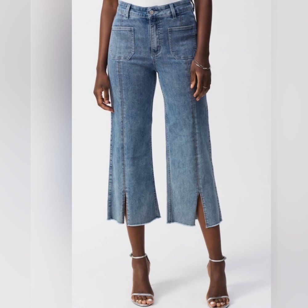 Joseph Ribkoff Culotte Jeans/Denim With Rhinestone Front Seam Slit Hem Size 8 - Picture 10 of 11